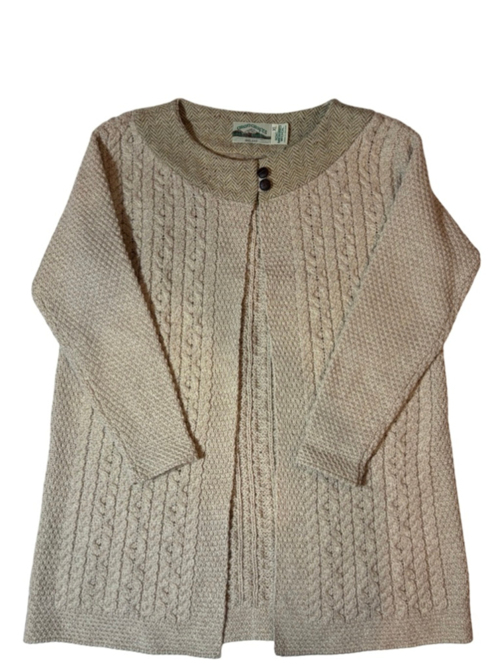 Aran Crafts Ireland Merino Wool Cable Knit Open Cardigan XL Irish Fisherman Swea